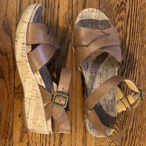 Kork-ease brown platform wedge sandals, size 8.5
